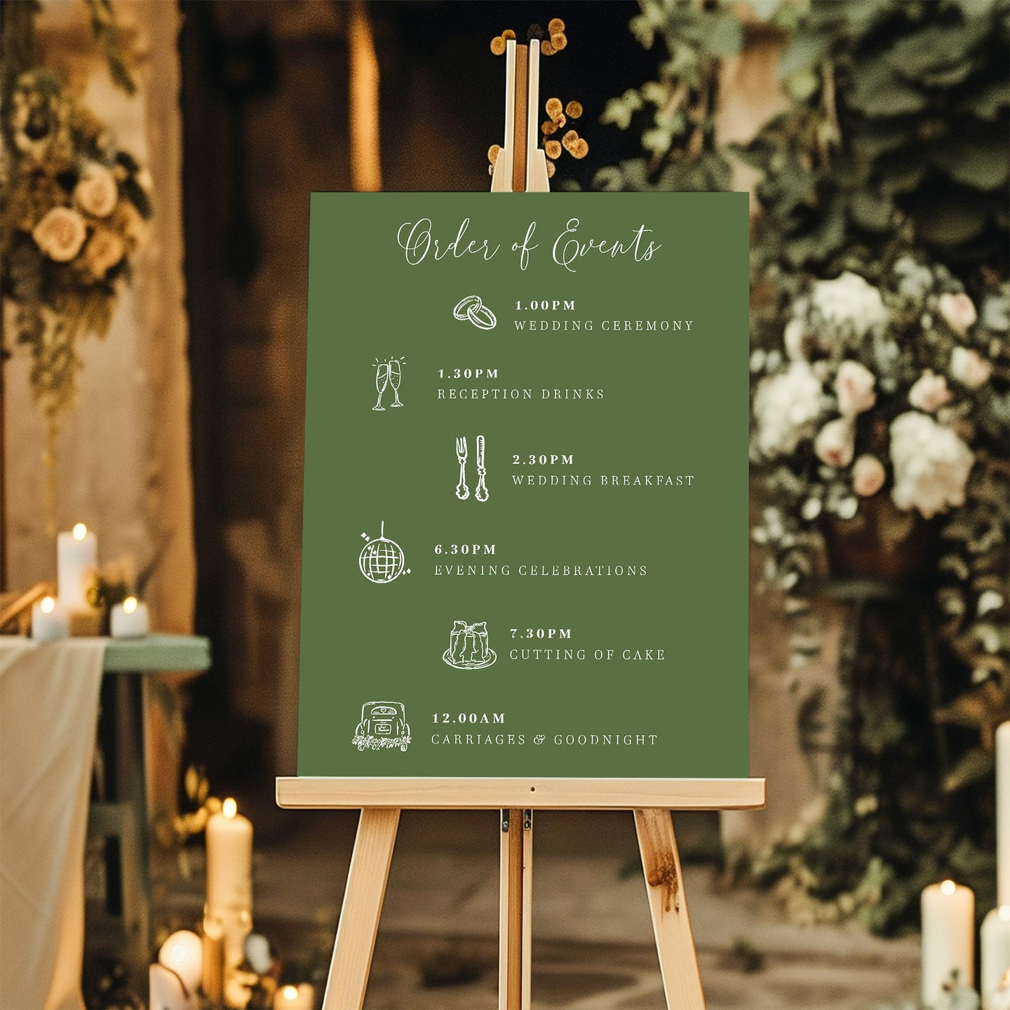 moss green wedding order of events